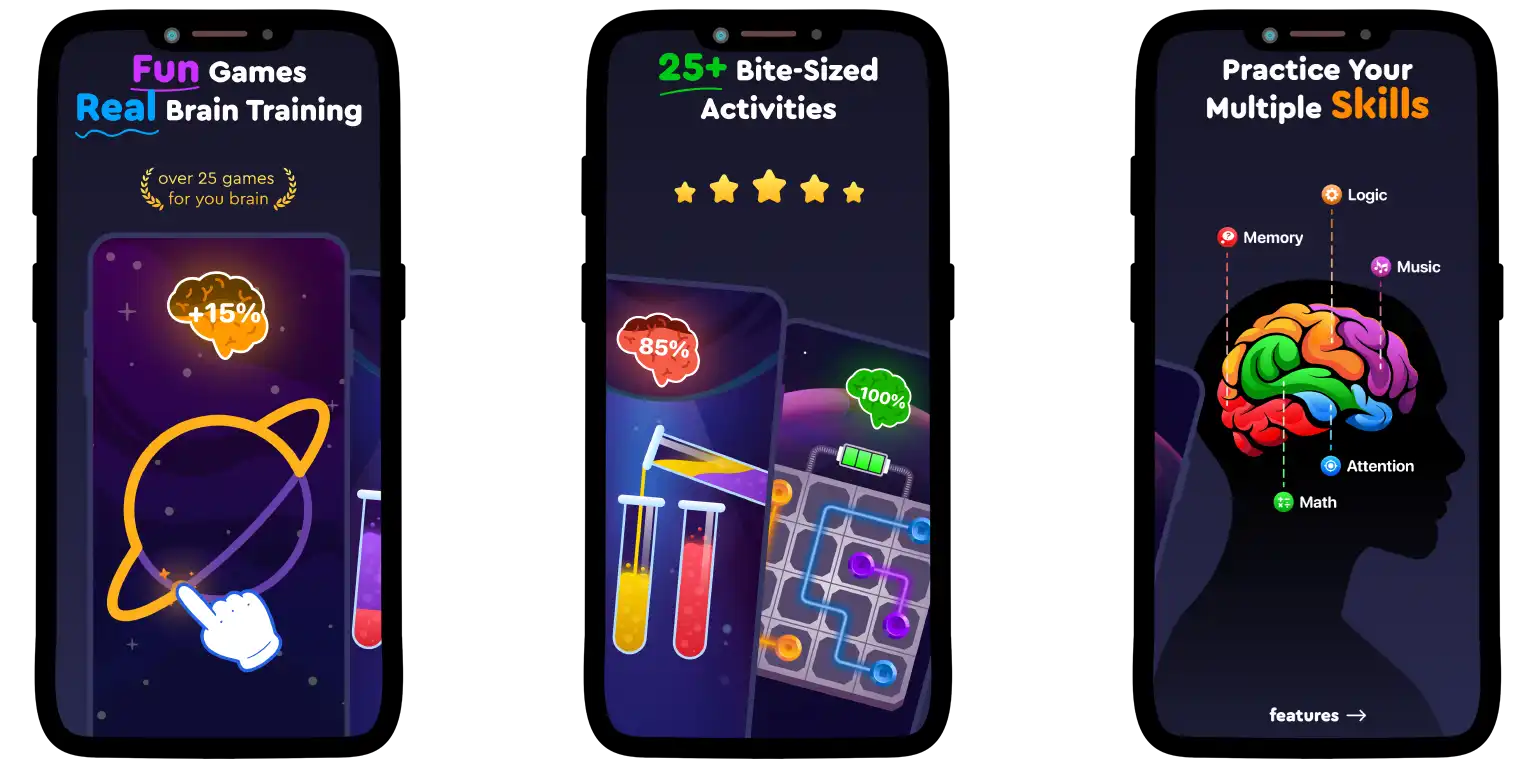 A screen with music games from the Mind Elevate website.