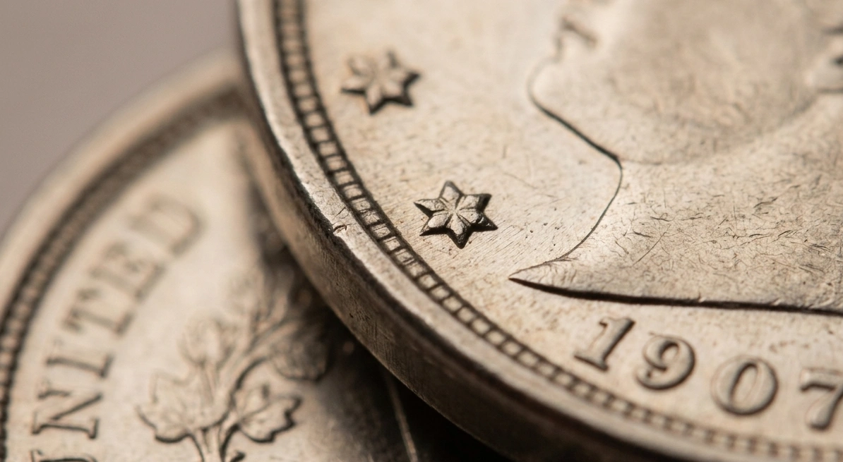 Extreme close-up of 1907 nickel edge and face